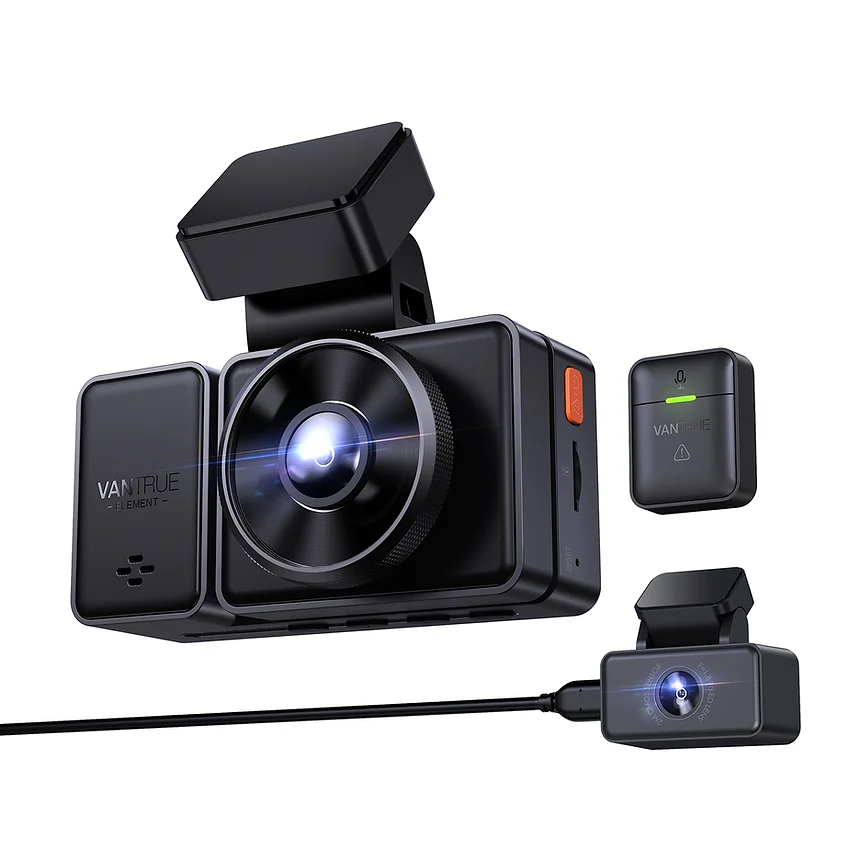 3-Channel (Front + Rear + Interior) Dash Cam Kit - Vantrue Element 3 (E3) Compact 3-Channel Dash Cam for Front, Inside and Rear Recording