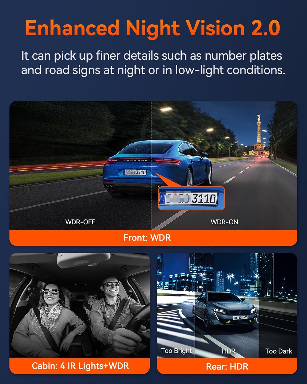 3-Channel (Front + Rear + Interior) Dash Cam Kit - Vantrue Element 3 (E3) Compact 3-Channel Dash Cam for Front, Inside and Rear Recording