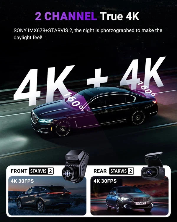 4K-Dual (Front + Rear) Dash Cam Kit - Vantrue S1 Pro Max | True Dual-4K, AI-Powered Dash Cam w/ PlatePix