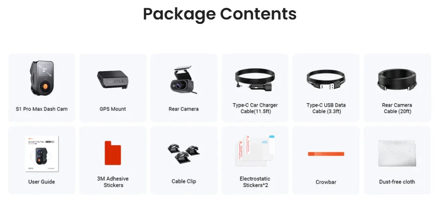 4K-Dual (Front + Rear) Dash Cam Kit - Vantrue S1 Pro Max | True Dual-4K, AI-Powered Dash Cam w/ PlatePix