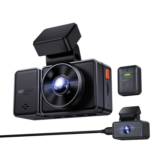3-Channel (Front + Rear + Interior) Dash Cam Kit - Vantrue Element 3 (E3) Compact 3-Channel Dash Cam for Front, Inside and Rear Recording